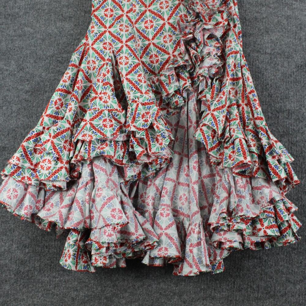 Caroline Constas Floral Tile-Print Ruffled Midi Skirt in Red, Green, Blue - Picture 3 of 10
